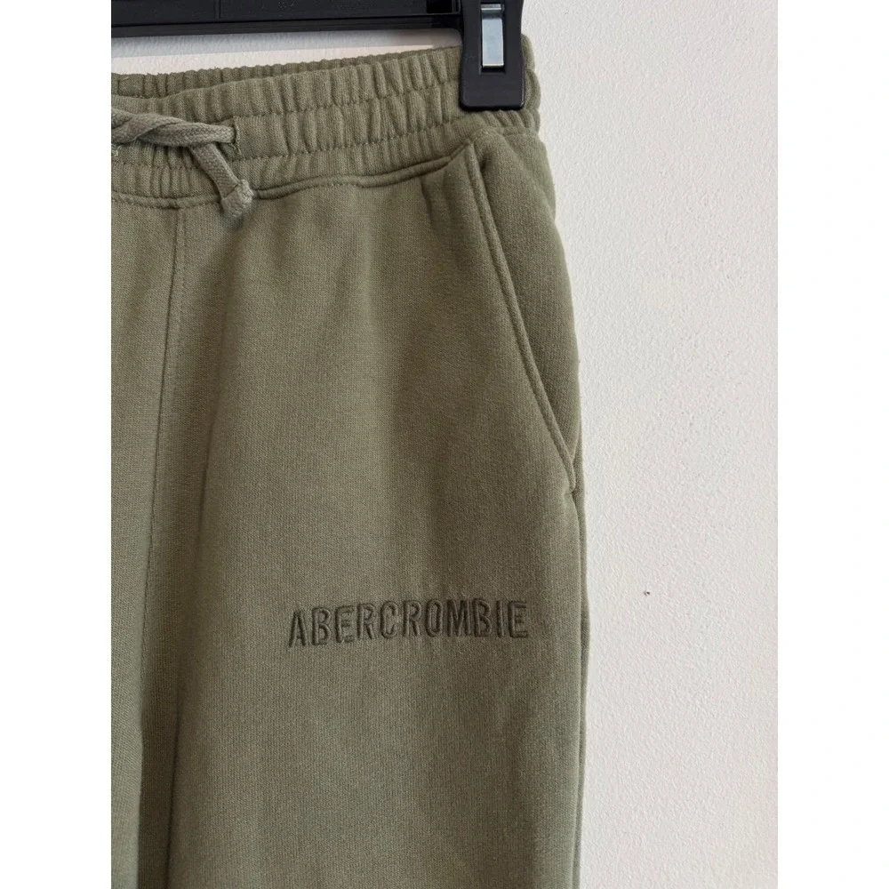 Abercrombie Kids Logo Jogger Sweatpants Boys 9/10 Olive Green Fleece Lined